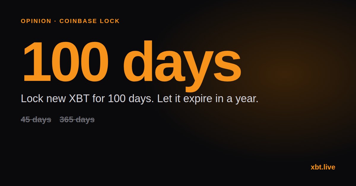 Opinion: lock new XBT block rewards for 100 days